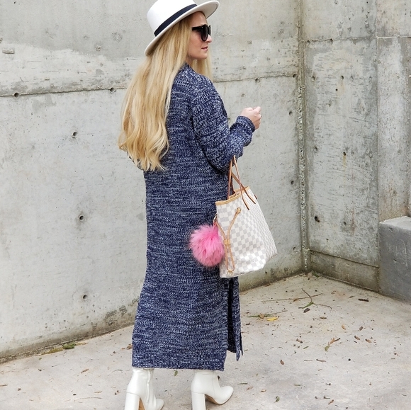 Long Navy Blue Knit Cardigan - Picture 3 of 7